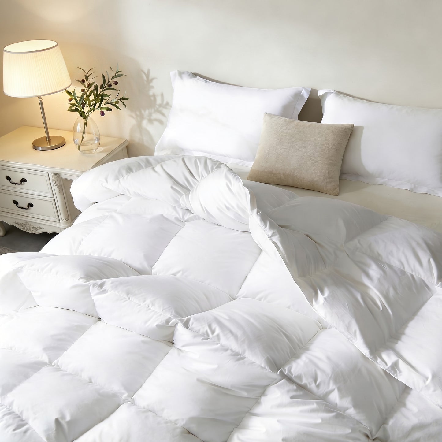 UNIKOME Goose Feather Down Fiber Comforter Cal King Size, All Season Hotel Luxury Bedding Comforter, Ultra Soft Fluffy Duvet Insert with Downproof Cover, 8 Corner Loops (Cal King, White, 108"X94")