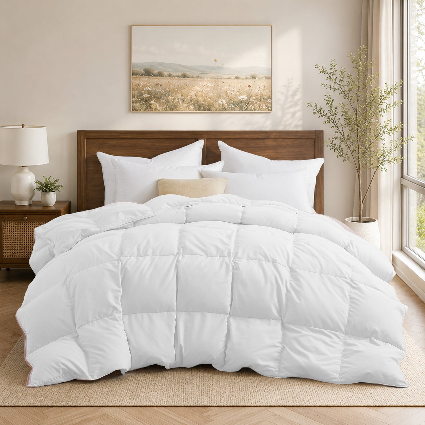 Unikome All Season Goose Down Feather Fiber Comforter with Natural Filling, Soft & Breathable Lightweight Duvet Insert, Machine Washable