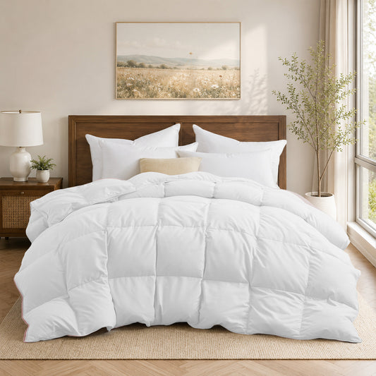Unikome All Season Goose Down Feather Fiber Comforter with Natural Filling, Soft & Breathable Lightweight Duvet Insert, Machine Washable