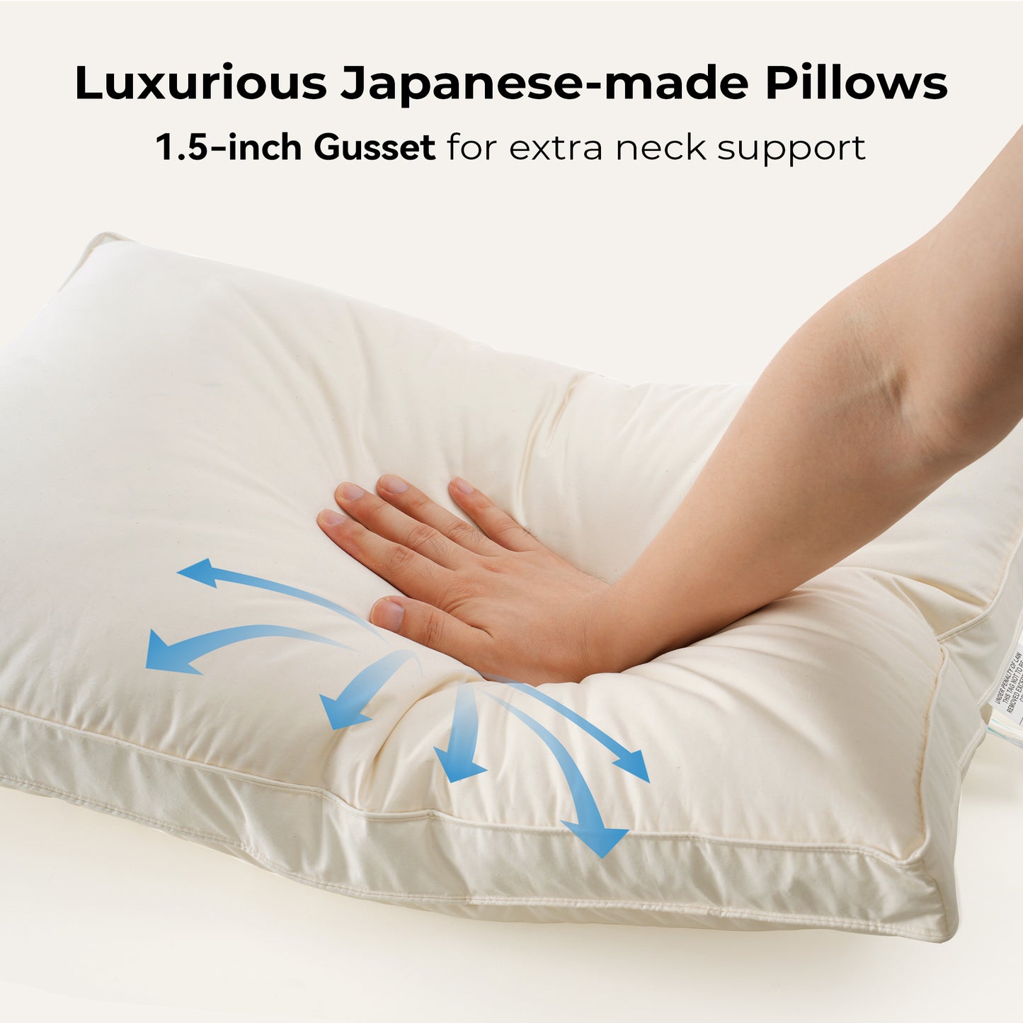 UNIKOME White Goose Down Feather Gusseted Pillows - 100% Organic Cotton Cover - Queen Size Pillow Set of 2, Made in Japan Pillow for Sleeping