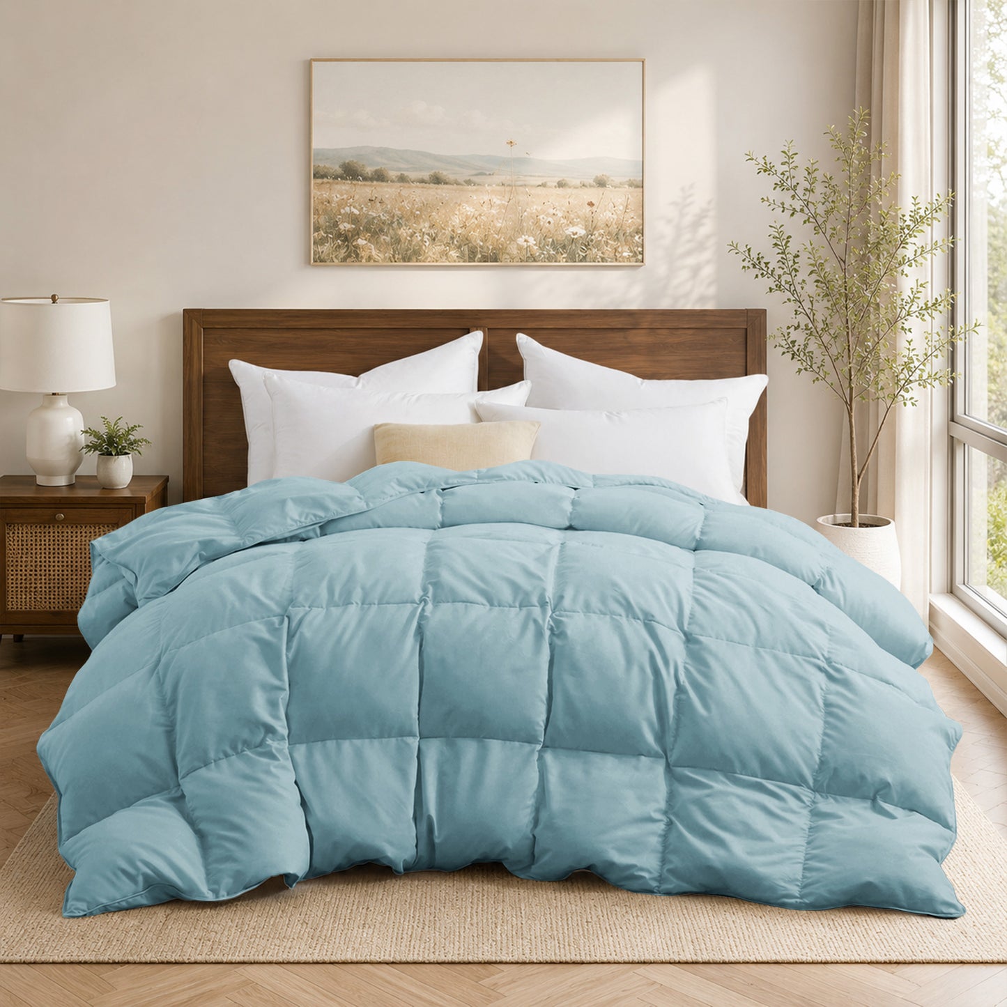 Unikome All Season Goose Down Feather Fiber Comforter with Natural Filling, Soft & Breathable Lightweight Duvet Insert, Machine Washable