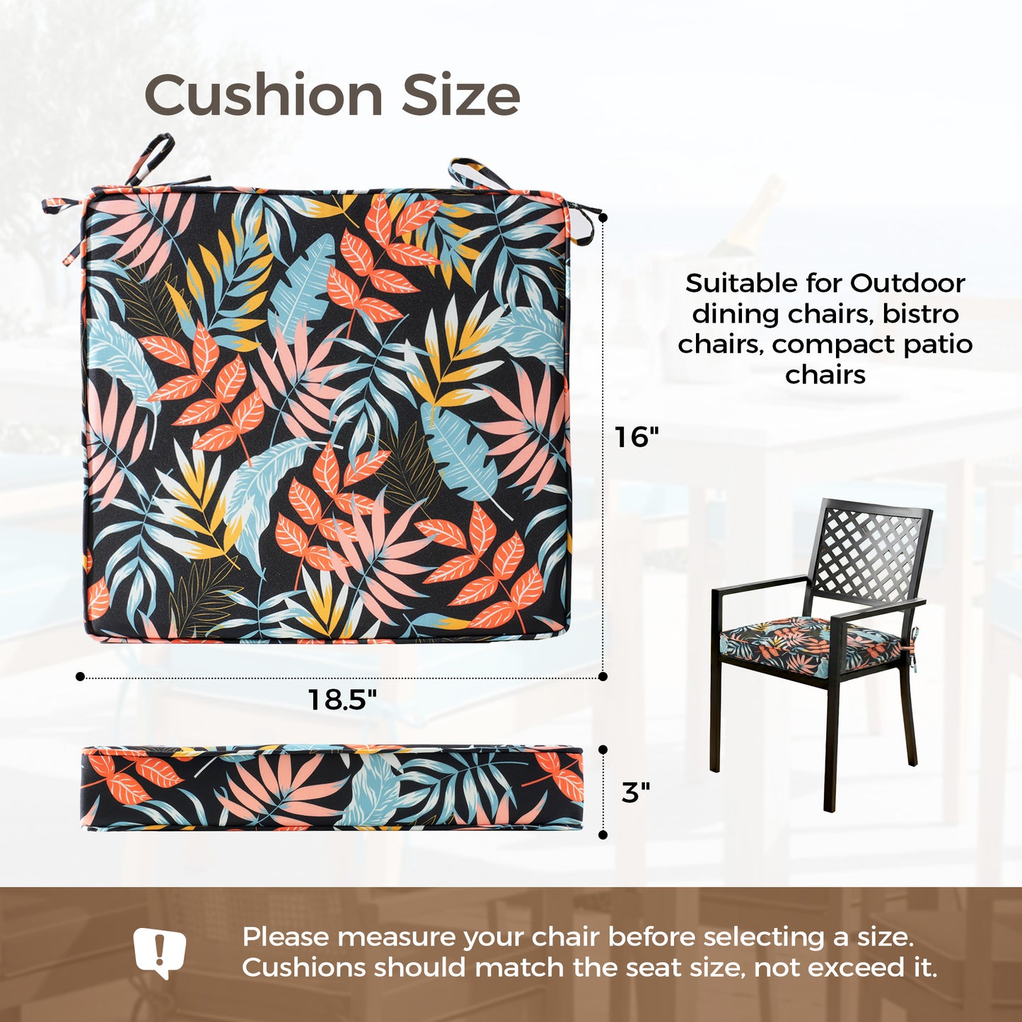 UNIKOME Outdoor Chair Cushions Set of 4, Water Resistant Patio Seat Cushions with Ties for Outdoor Furniture, High-Density Foam, UV & Fade Resistant, Piped Edge – 18.5" x 16" x 3", Colorful Leaves