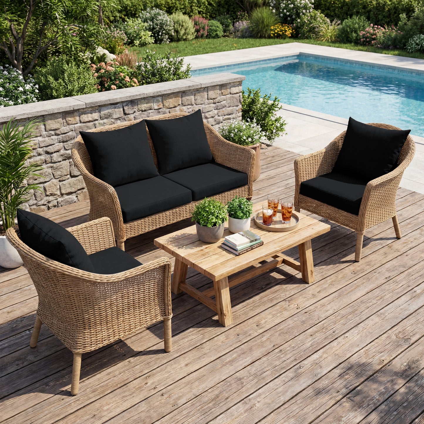 UNIKOME Outdoor Seat Cushions 24 X 24 Inch - Removable Cover, Fade Resistant & Water-resistant Patio Furniture Cushions for Chair, Sofa, Couch, Wicker