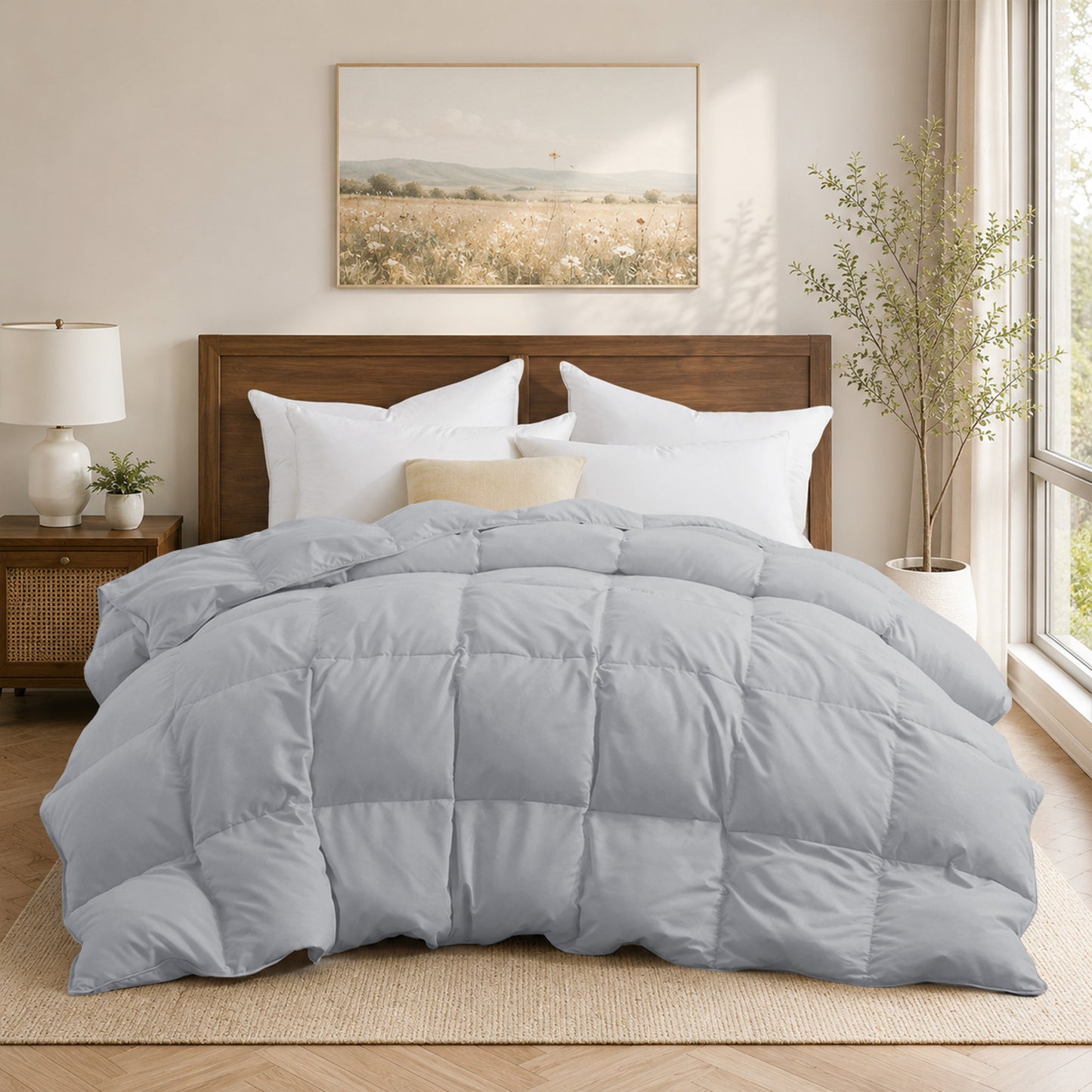 Unikome All Season Goose Down Feather Fiber Comforter with Natural Filling, Soft & Breathable Lightweight Duvet Insert, Machine Washable
