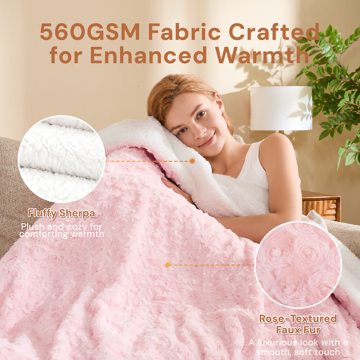 puredown® Electric Blanket 50"x60", Faux Fur Heated Throw Blankt, Pink	Rose-textured, 6 Heat Levels, 1-12H Auto Off, Fast Heating, ETL Certified, Overheat Protection, Machine Washable