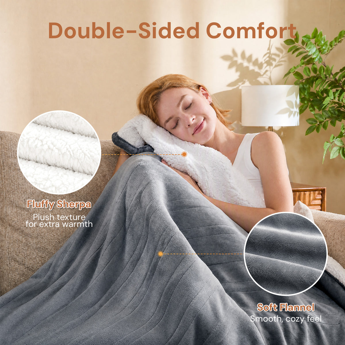 puredown® Electric Heated Blanket Throw – Soft Flannel Sherpa Heated Throw Blanket with 6 Heat Levels 1-12H Auto Off，ETL Certified Overheat Protection