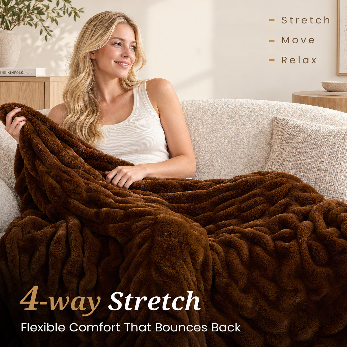 puredown®Faux Rabbit Fur Throw Blanket for Couch, 50"x60" Brown