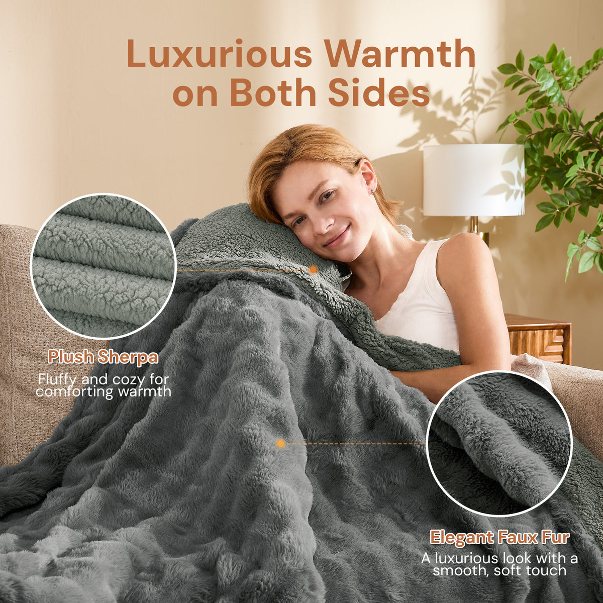 puredown® Electric Blanket, Faux Fur Heated Throw Blankt, 10 Heat Levels, 1/2/4/6/8H Auto Off, Fast Heating, ETL Certified, Overheat Protection, Machine Washable