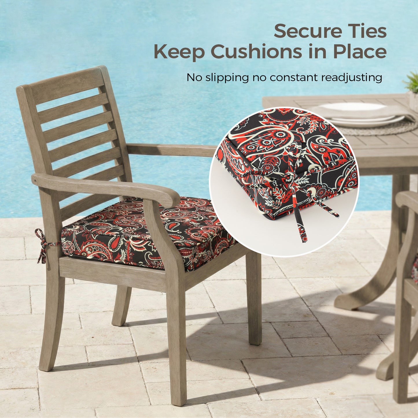 UNIKOME Outdoor Chair Cushions Set of 4, Water Resistant Patio Seat Cushions with Ties for Outdoor Furniture, High-Density Foam, UV & Fade Resistant, Piped Edge – 18.5" x 16" x 3", Red Paisley Floral