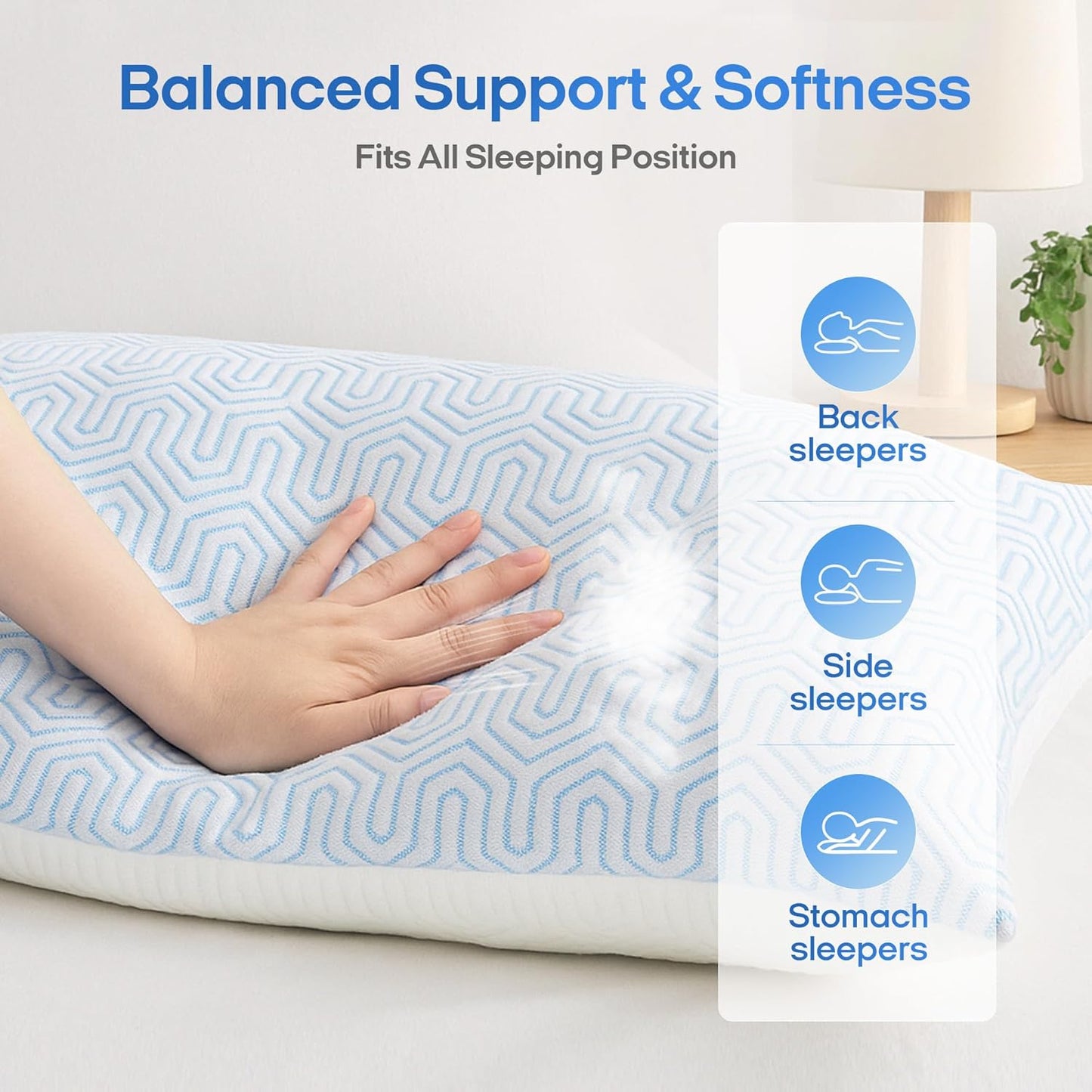 puredown® Cooling Goose Feather Down Pillow, Set of 1, Bed Pillow Insert with Soft Cooling Pillowcase for Cool Sleep