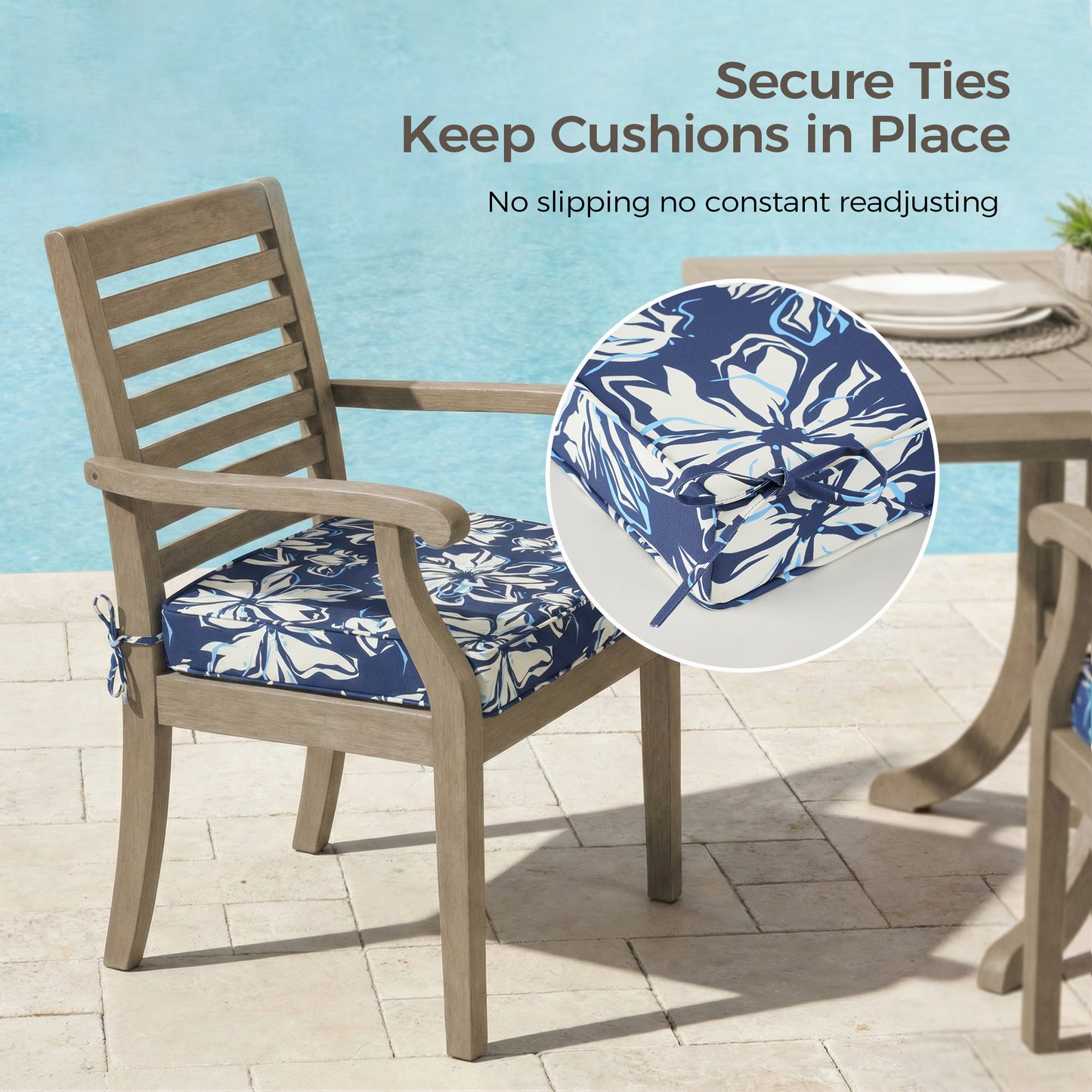 UNIKOME Outdoor Chair Cushions Set of 4, Water Resistant Patio Seat Cushions with Ties for Outdoor Furniture, High-Density Foam, UV & Fade Resistant, Piped Edge – 18.5" x 16" x 3", Blue-White Flower