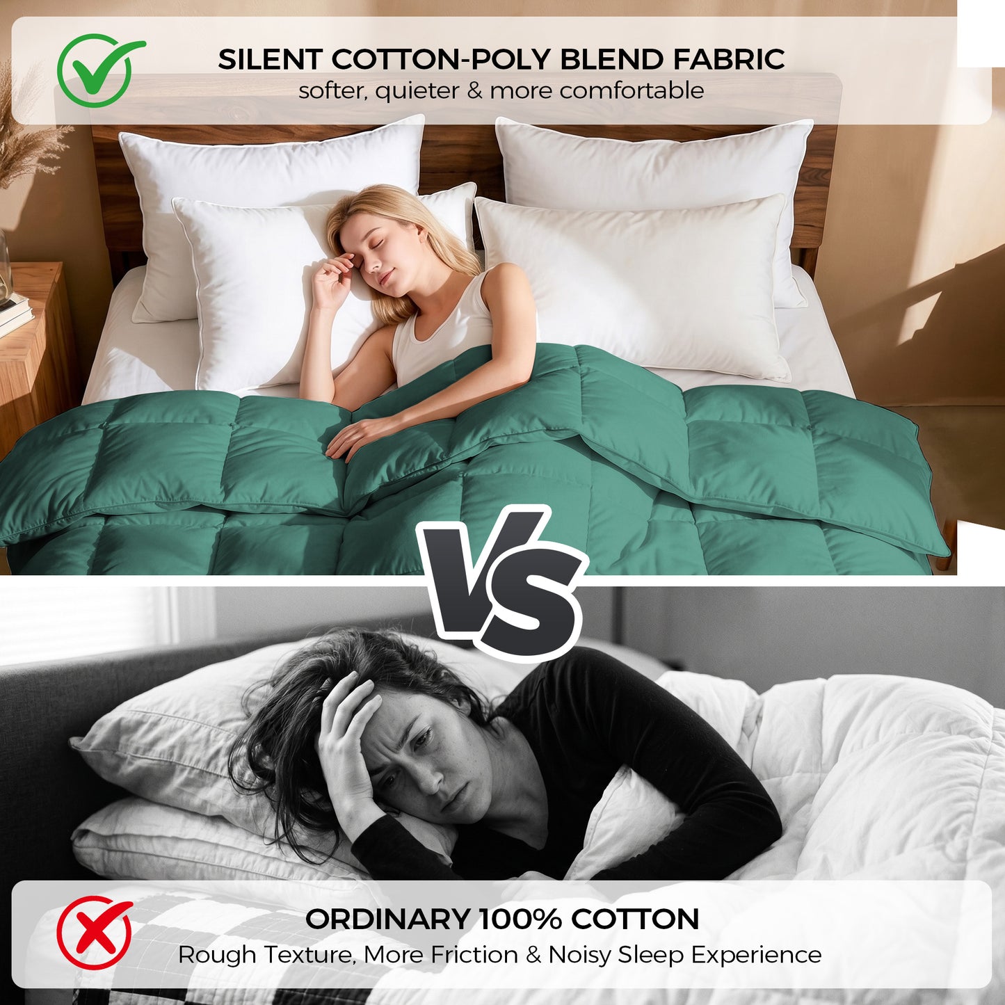 UNIKOME Goose Feather Down Fiber Comforter King Size, All Season Duvet Insert with Soft Downproof Cover, Medium Warm Hotel-Luxury Fluffy Quilted Bed Comforter (104"X88", Green)