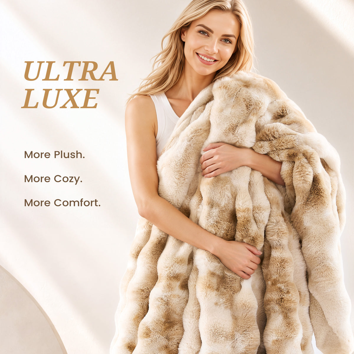 puredown®Faux Rabbit Fur Thick Throw Blanket for Couch, 1120GSM Tie-Dye Beige, Soft Thick Luxury Fluffy Cozy Blanket for Couch Sofa Bed, Warm Decorative Throw Blanket for Home Decor