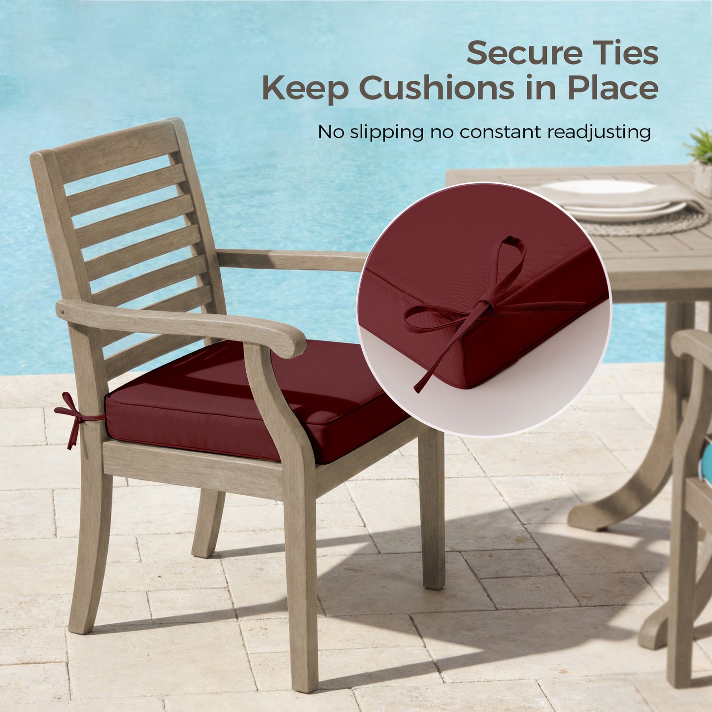 UNIKOME Outdoor Chair Cushions Set of 4, Water Resistant Patio Seat Cushions with Ties for Outdoor Furniture, High-Density Foam, UV & Fade Resistant, Piped Edge – 19" x 19" x 3", Wine Red