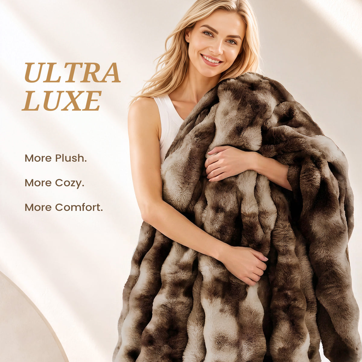 puredown® Faux Rabbit Fur Thick Throw Blanket for Couch, 1120GSM Tie-Dye Coffee, Soft Thick Luxury Fluffy Cozy Blanket for Couch Sofa Bed, Warm Decorative Throw Blanket for Home Decor