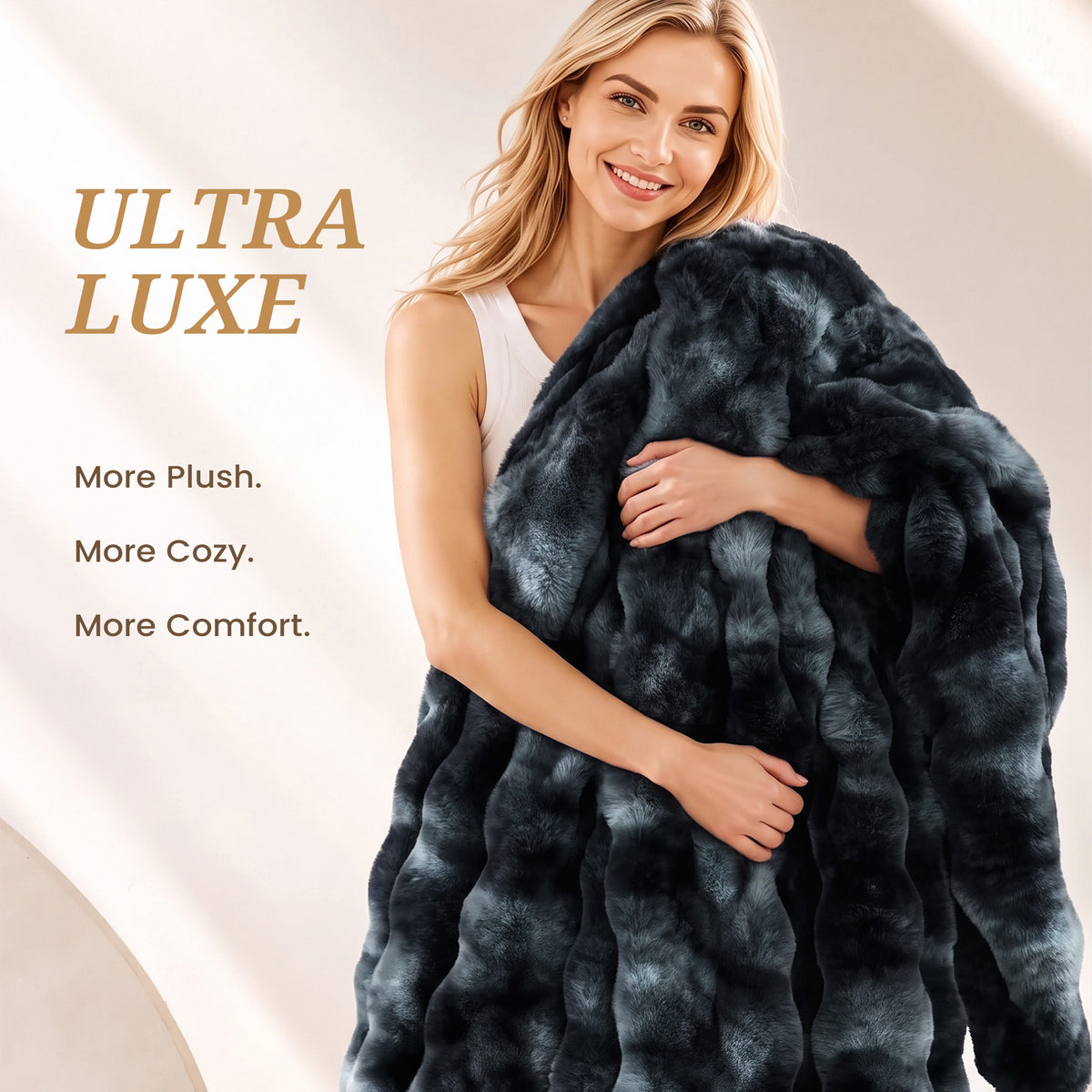 puredown®Faux Rabbit Fur Thick Throw Blanket for Couch, 1120GSM Tie-Dye Blue, Soft Thick Luxury Fluffy Cozy Blanket for Couch Sofa Bed, Warm Decorative Throw Blanket for Home Decor