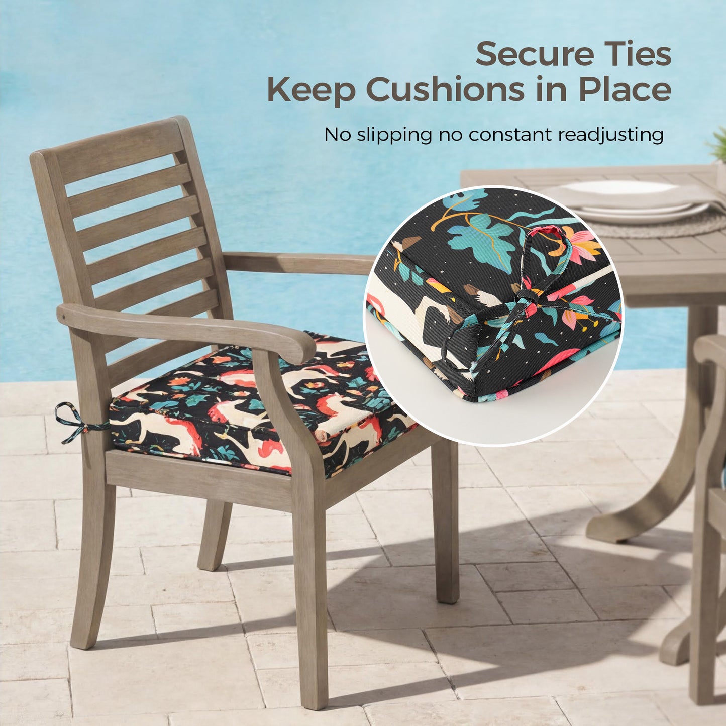 UNIKOME Outdoor Chair Cushions Set of 4, Water Resistant Patio Seat Cushions with Ties for Outdoor Furniture, High-Density Foam, UV & Fade Resistant, Piped Edge – 24" x 24" x 4", Unicorn
