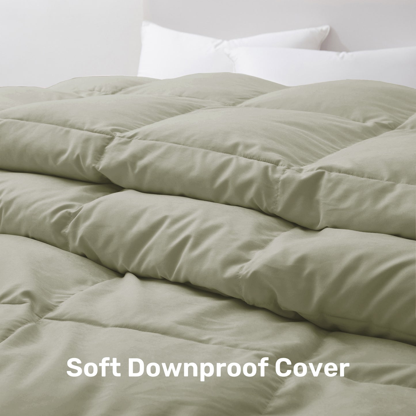 UNIKOME California Size Goose Feather Down Fiber Comforter, All Season Duvet Insert with Soft Downproof Cover, Fluffy Hotel Collection Bed Comforter with Corner Tabs (Sage Green, 108" X 94")