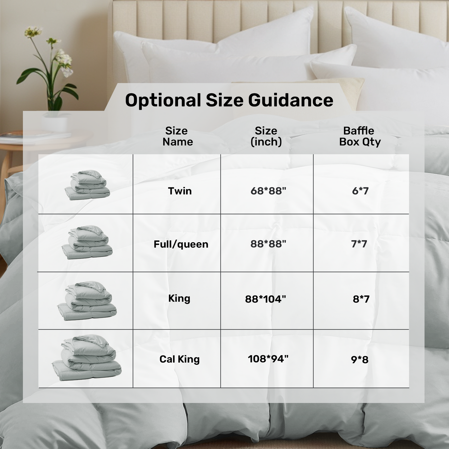 UNIKOME California Size Goose Feather Down Fiber Comforter, All Season Duvet Insert with Soft Downproof Cover, Fluffy Hotel Collection Bed Comforter with Corner Tabs (Light Gray, 108" X 94")