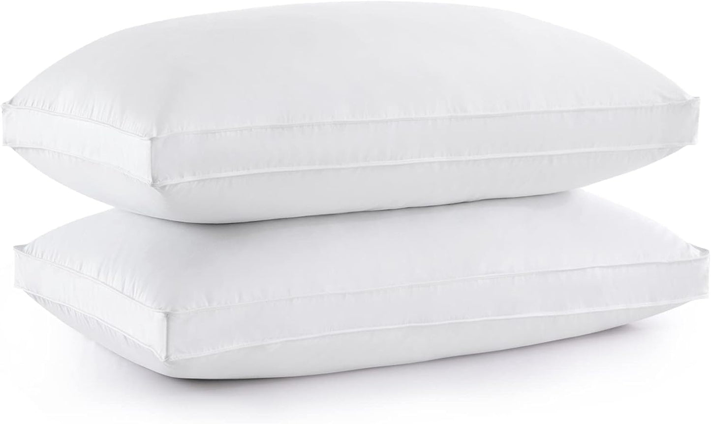puredown® Goose Feather Down Pillows, Gusseted Bed Pillows for Sleeping 100% Cotton Cover, Set of 2 King Size