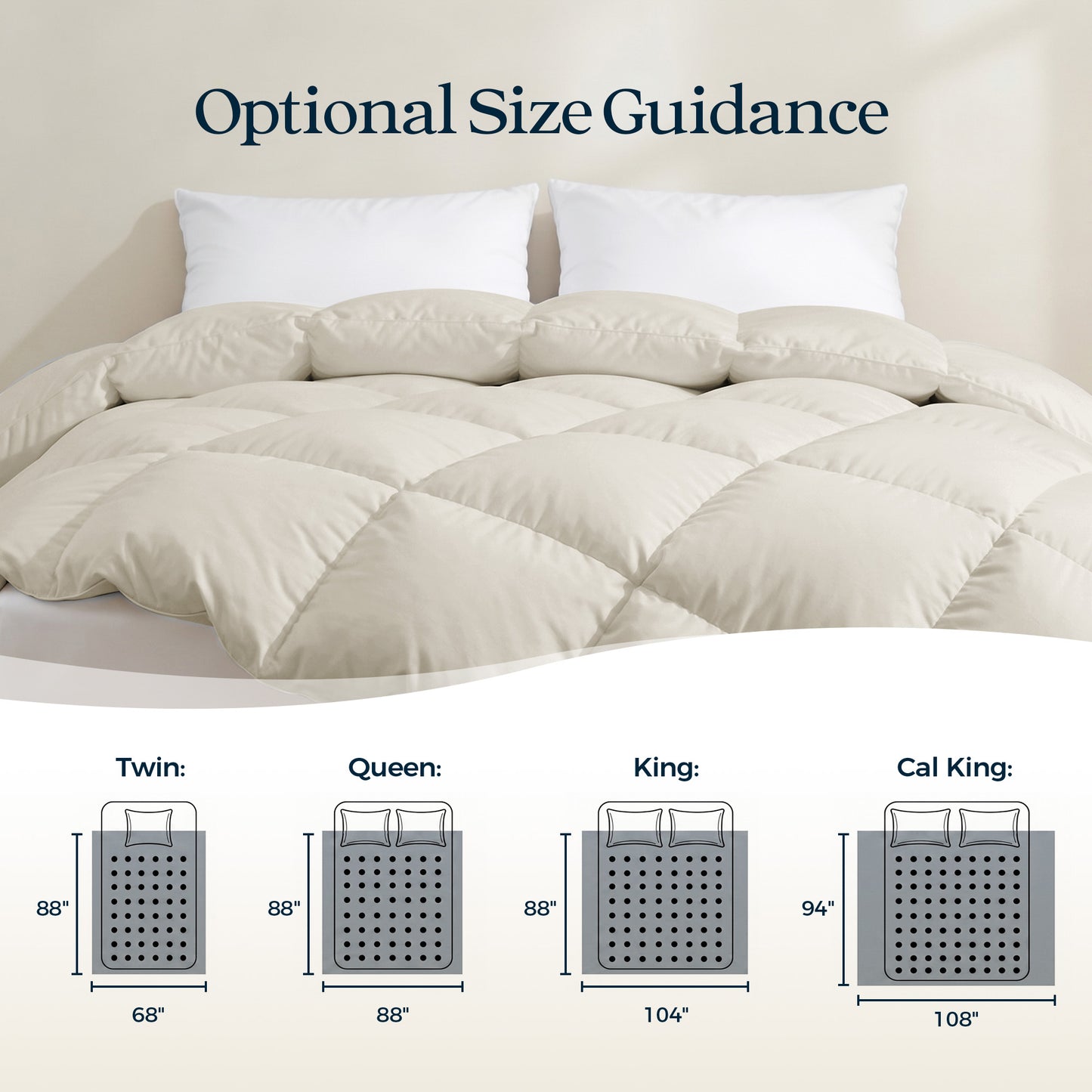 UNIKOME Goose Feather Down Fiber Comforter Twin Size, All Season Hotel Luxury Bedding Comforter, Ultra Soft Fluffy Duvet Insert with Downproof Cover, 8 Corner Loops (Twin, Cream, 68"X88")