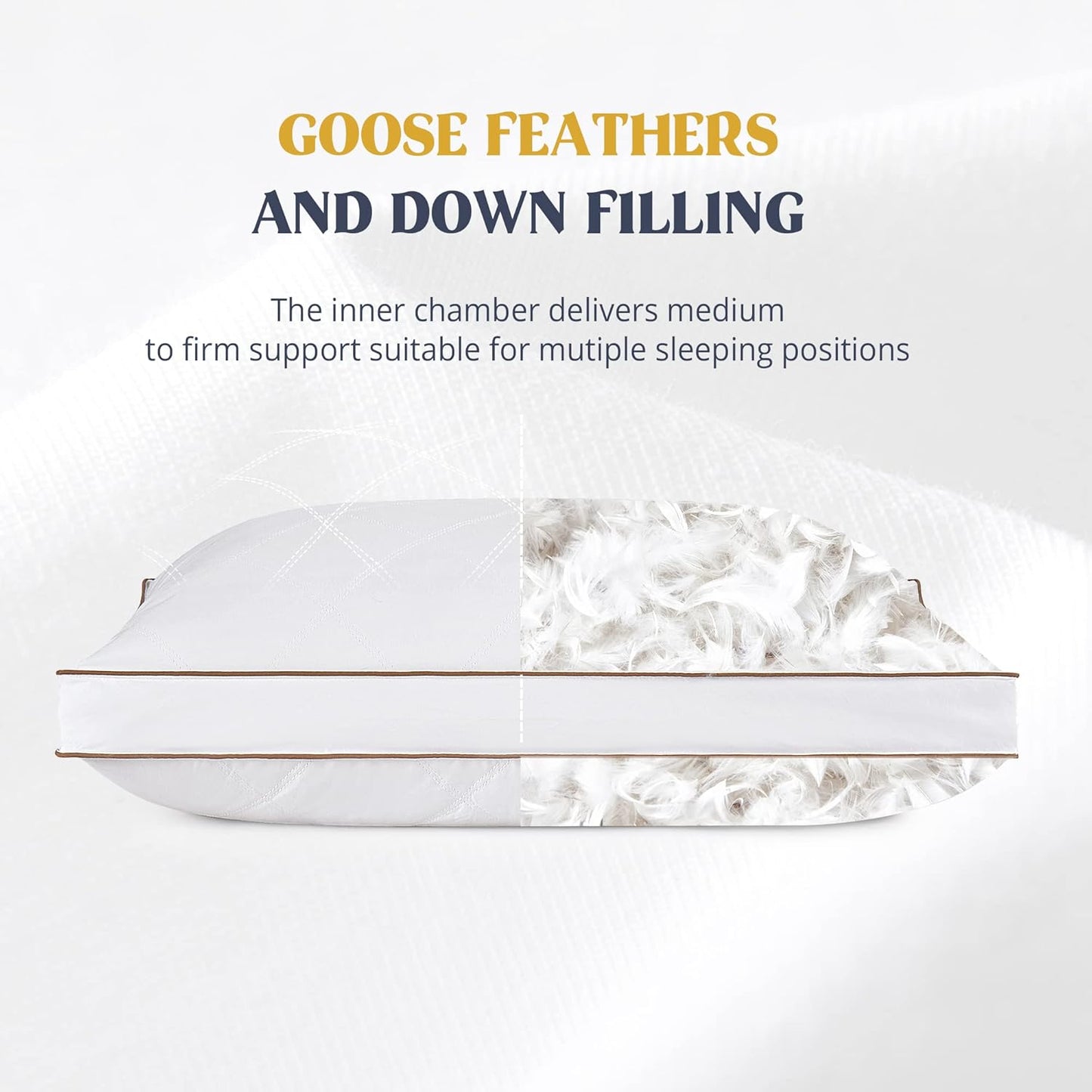 puredown® Goose Feathers and Down Pillow for Sleeping Hotel Collection Bed Pillows, Gusseted, Standard/Queen, Set of 2