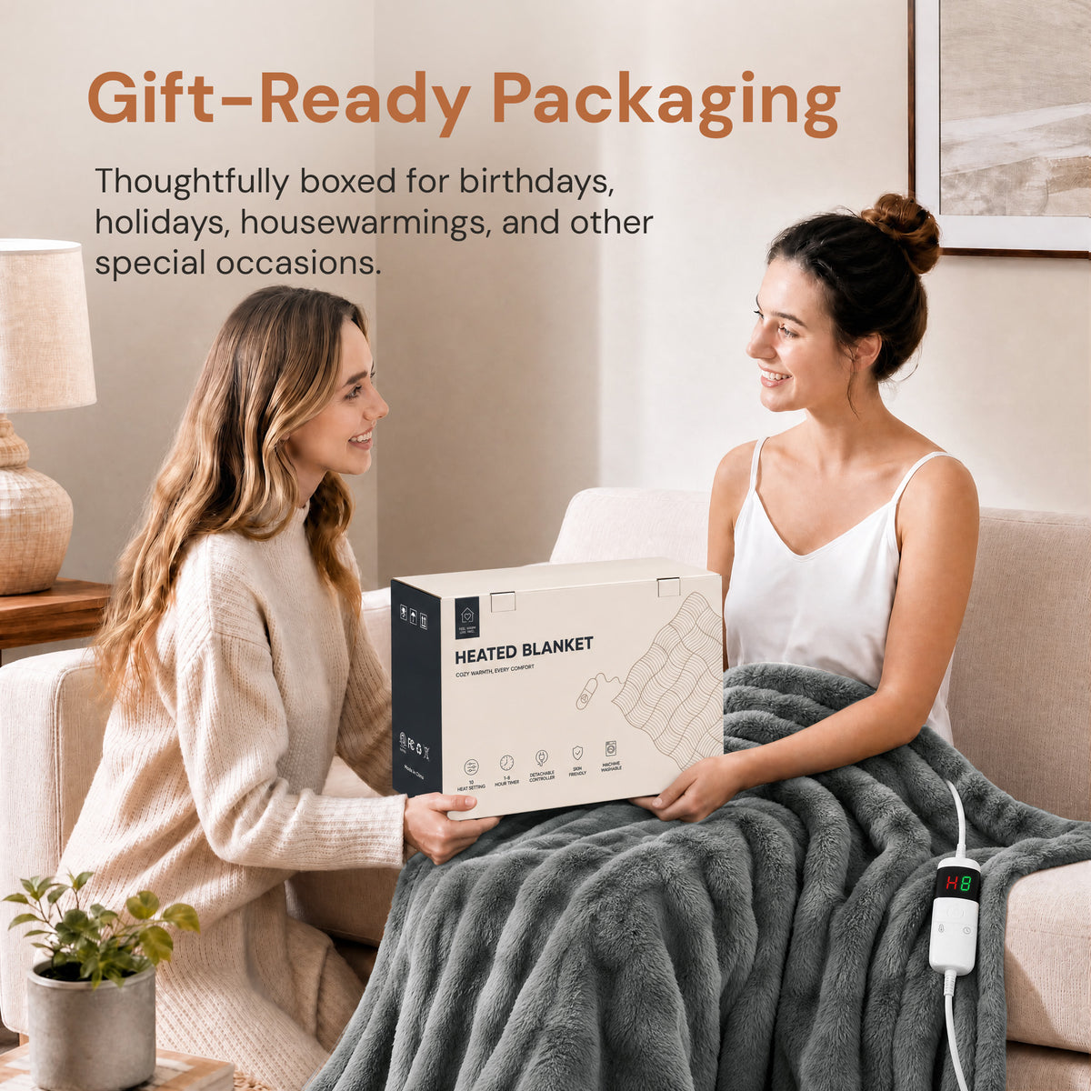 puredown® Electric Blanket, Faux Fur Heated Throw Blankt, 10 Heat Levels, 1/2/4/6/8H Auto Off, Fast Heating, ETL Certified, Overheat Protection, Machine Washable