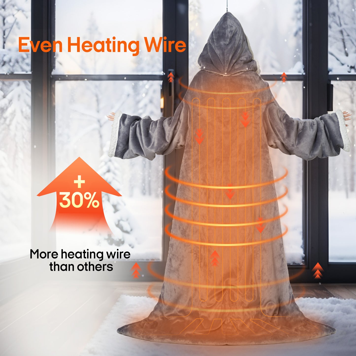 UNIKOME Wearable Electric Heated Blanket, 50 x 70 Inch, Grey