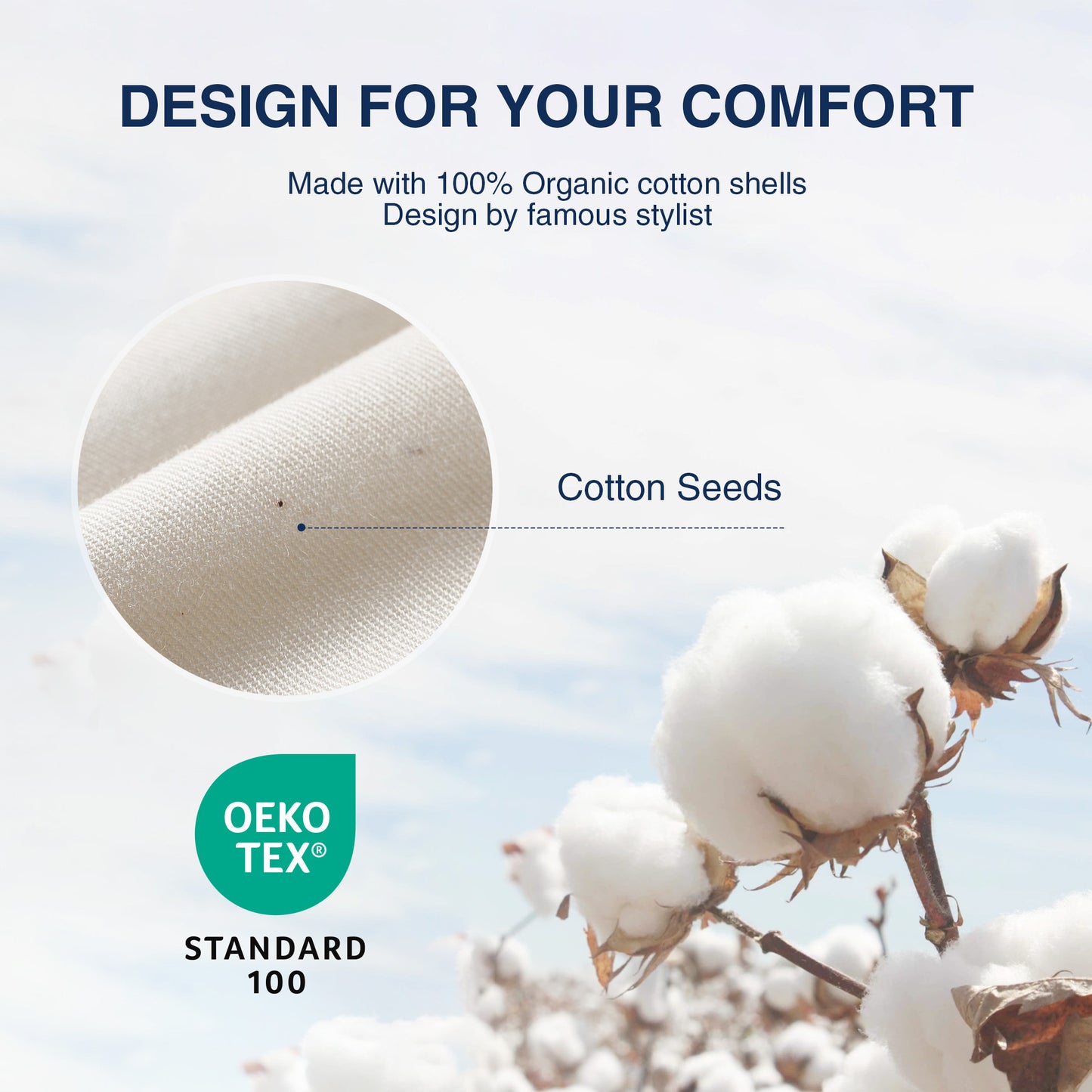 UNIKOME White Goose Down Feather Pillows - 100% Organic Cotton Cover - Queen Size Pillow Set of 2, Made in Japan Pillow for Sleeping