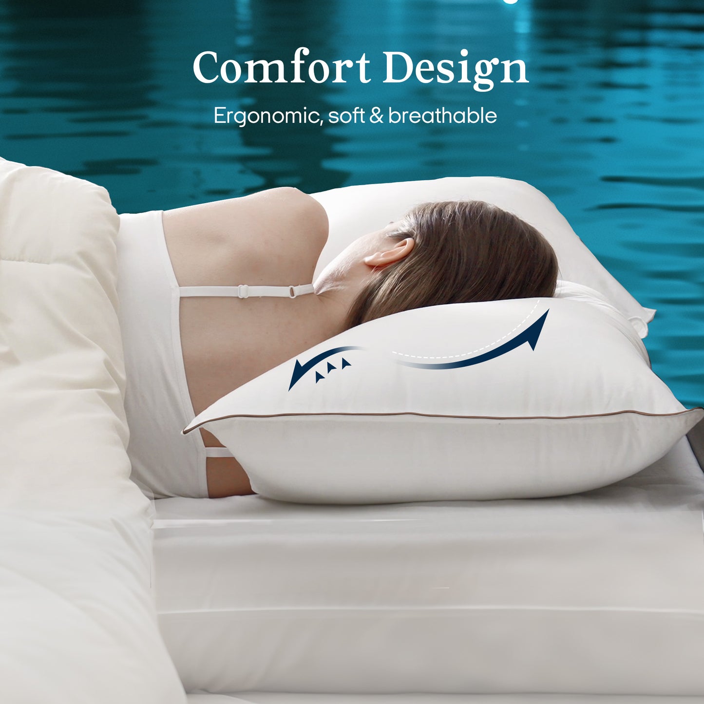 puredown® Made in USA Goose Feather Down Pillows, Queen Size Set of 2, 100% Cotton Cover, Bed Feather Pillows for Sleepering