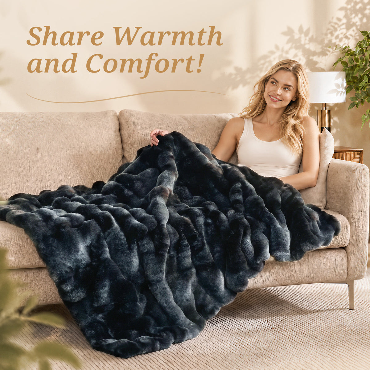 puredown®Faux Rabbit Fur Thick Throw Blanket for Couch, 1120GSM Tie-Dye Blue, Soft Thick Luxury Fluffy Cozy Blanket for Couch Sofa Bed, Warm Decorative Throw Blanket for Home Decor