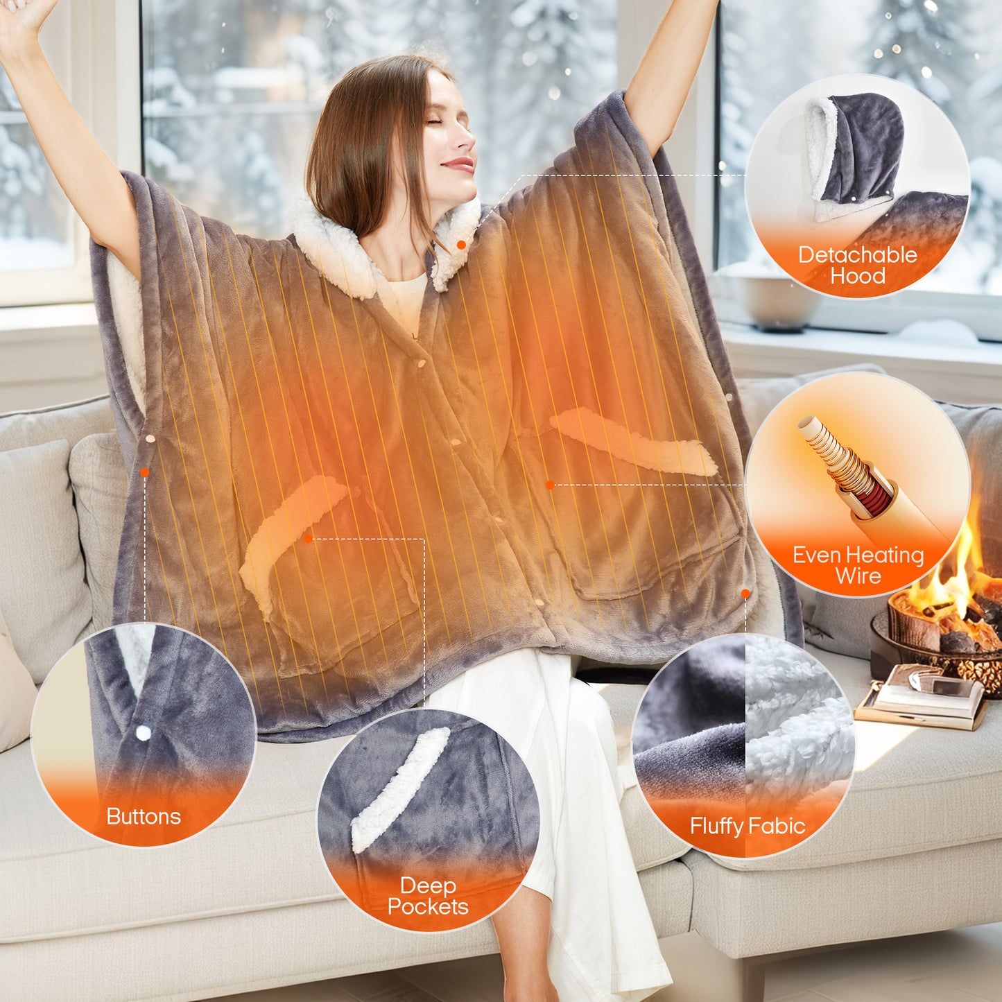 UNIKOME 2 in 1 Wearable & Cover Electric Heated Blanket,50 x 60 Inch, Grey