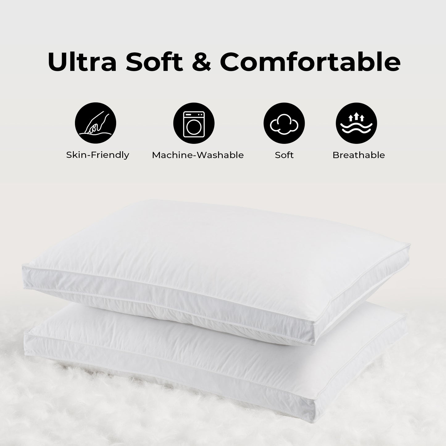 UNIKOME White Goose Down Feather Gusseted Pillows - 100% Cotton Cover - Standard Size Pillow Set of 2, Made in Japan Pillow for Sleeping