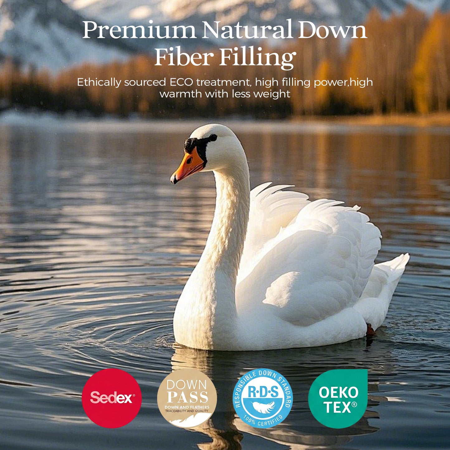 UNIKOME All Season Goose Feather Down Fiber Comforter Twin Size - 100% Organic Cotton Cover Natural Breathable Duvet Insert, 750+ Fill Power, Hotel Luxury Bedding Comforter (68"x88")