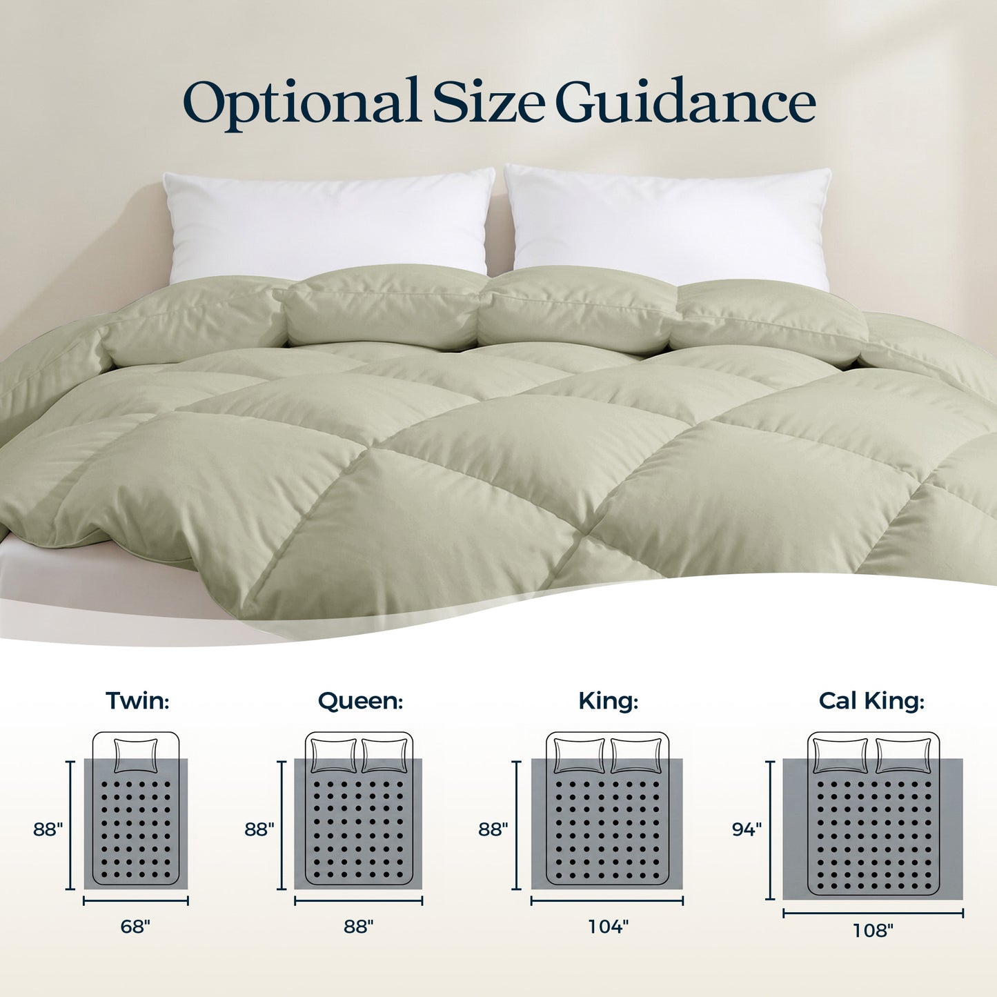 UNIKOME Goose Feather Down Fiber Comforter King Size, All Season Hotel Luxury Bedding Comforter, Ultra Soft Fluffy Duvet Insert with Downproof Cover, 8 Corner Loops (King, Sage Green, 104"X88")