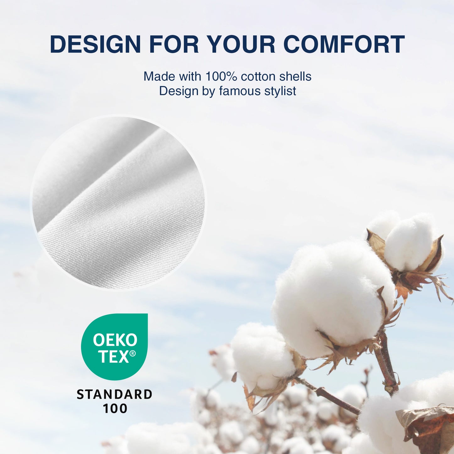 UNIKOME White Goose Down Feather Pillows - 100% Cotton Cover - King Size Pillow Set of 2, Made in Japan Pillow for Sleeping