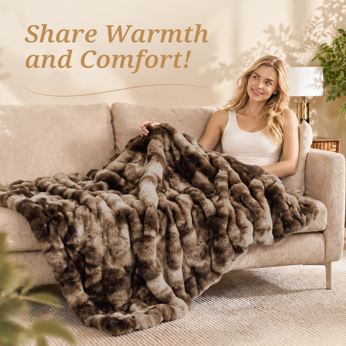 puredown® Faux Rabbit Fur Thick Throw Blanket for Couch, 1120GSM Tie-Dye Coffee, Soft Thick Luxury Fluffy Cozy Blanket for Couch Sofa Bed, Warm Decorative Throw Blanket for Home Decor