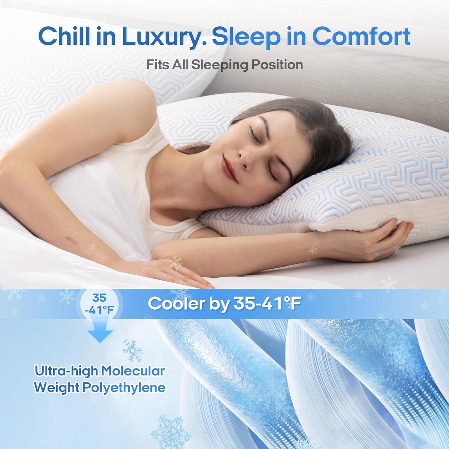 puredown® Cooling Goose Feather Down Pillow, Set of 1, Bed Pillow Insert with Soft Cooling Pillowcase for Cool Sleep
