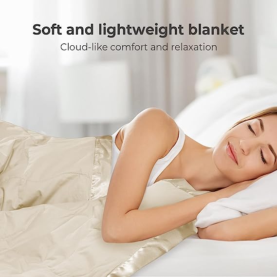 UNIKOME Down Blankets - Lightweight Thin Summer Down Comforter, Soft Cozy Bed Blanket with Luxury Satin Trim, 400 Thread Count, 100% Cotton Cover,