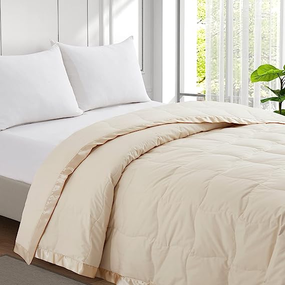 UNIKOME Down Blankets - Lightweight Thin Summer Down Comforter, Soft Cozy Bed Blanket with Luxury Satin Trim, 400 Thread Count, 100% Cotton Cover,