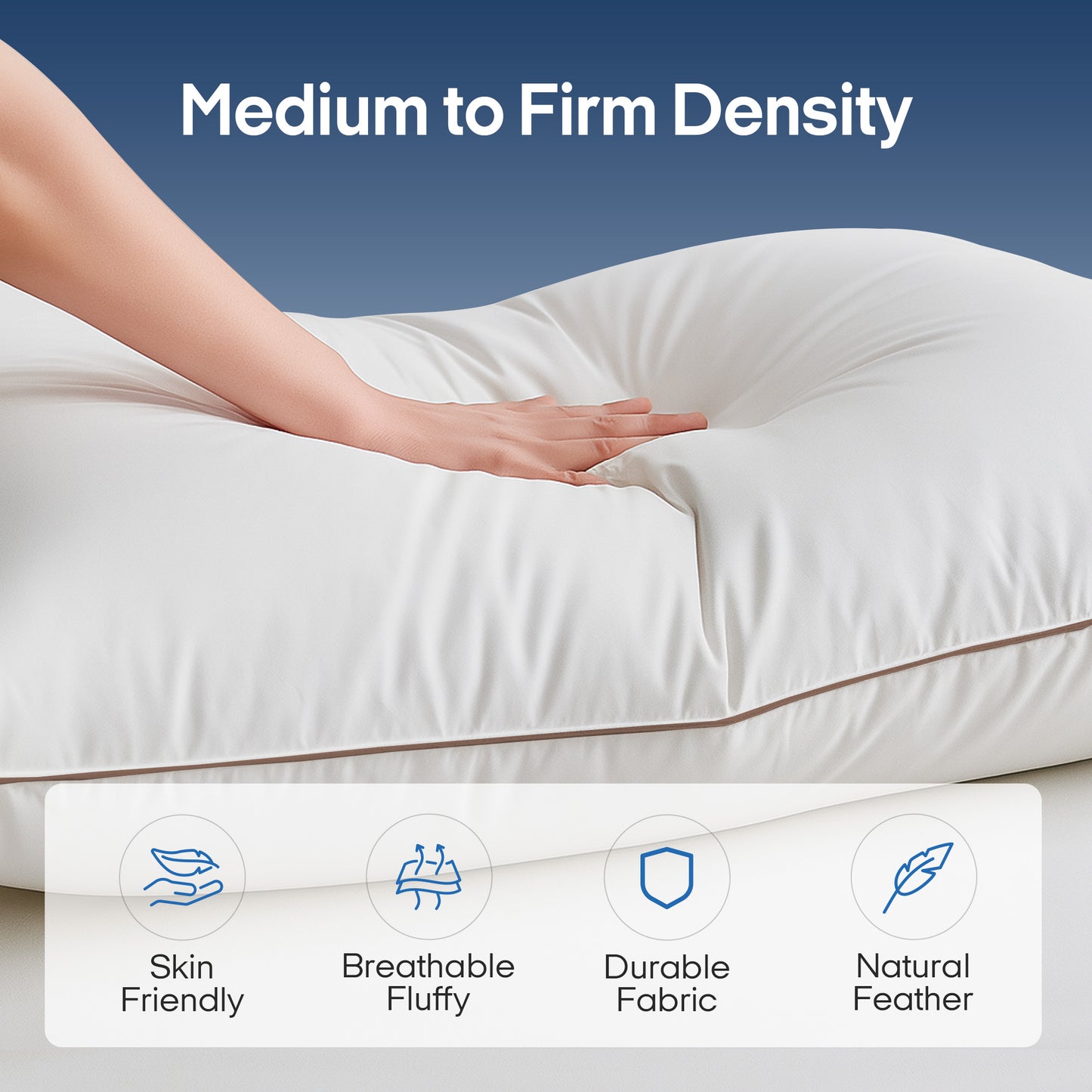 puredown® Goose Feathers and Down Pillows, Premium Medium to Firm Bed Pillows for Sleeping, Luxury Pillows with 100% Cotton Cover, 2 Pack
