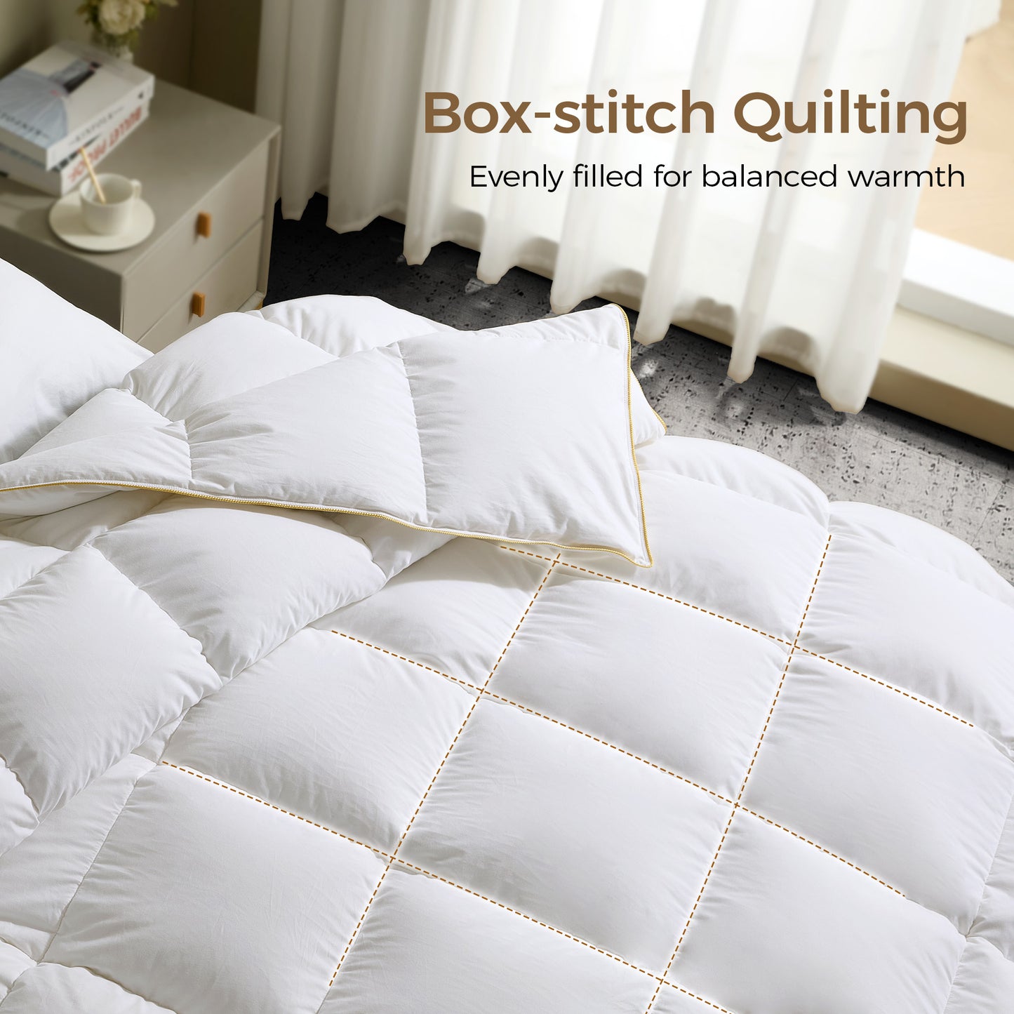 UNIKOME Lightweight Goose Feather Down Fiber Comforter Queen/Full Size, Duvet Insert with Soft Downproof Cover for Summer/Hot Sleepers, Hotel-Luxury Fluffy Bed Comforter (88"X88", White)