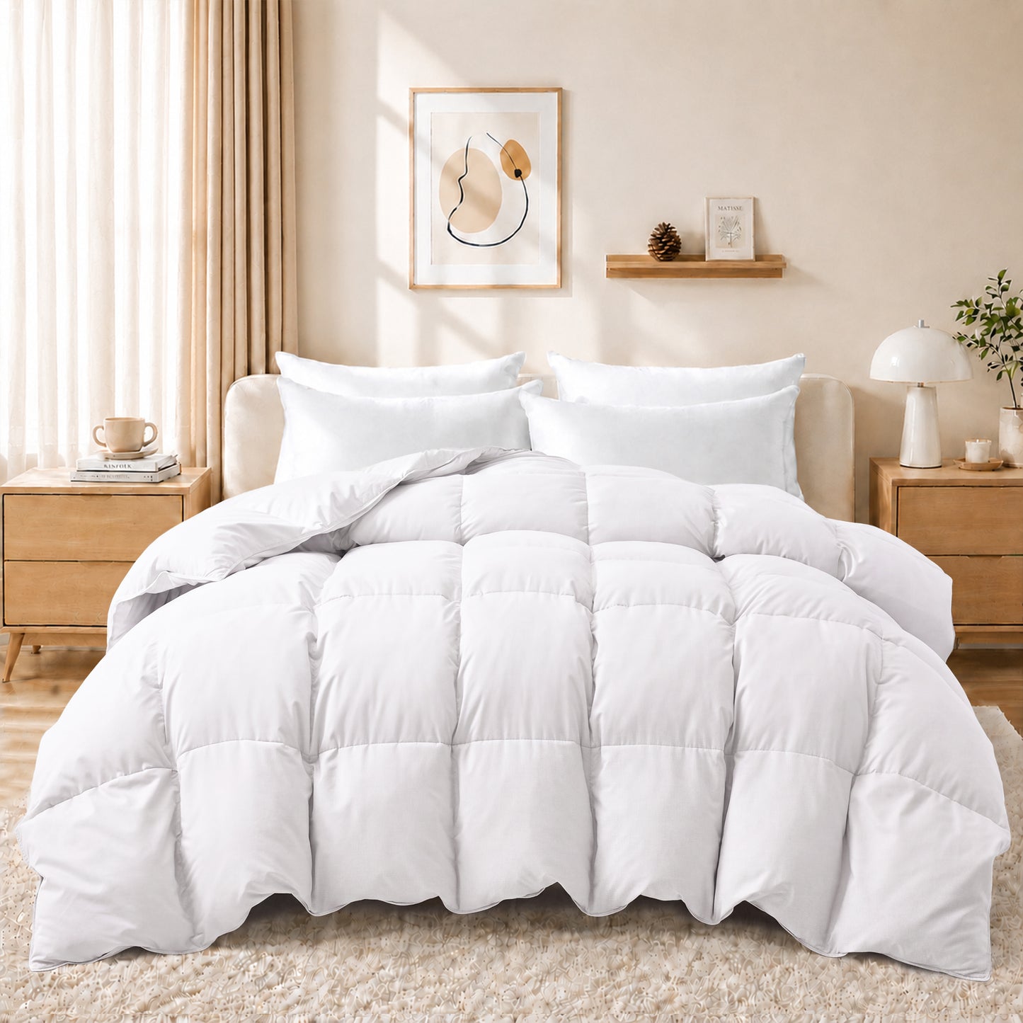 Unikome Heavyweight Goose Down Feather Fiber Comforter, Natural Filling Warm Quilted Comforter with Baffle Box Design, Soft Quiet Fabric