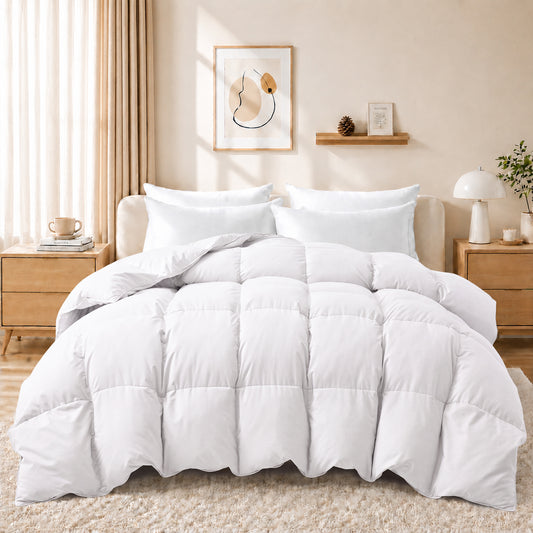 Unikome Heavyweight Goose Down Feather Fiber Comforter, Natural Filling Warm Quilted Comforter with Baffle Box Design, Soft Quiet Fabric