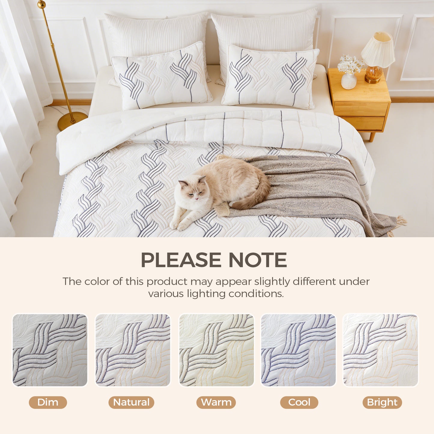 UNIKOME Queen Comforter Set White - Luxury Rope Embroidery Ultra Soft Lightweight Warm Bedding Set for All Seasons, 3 Pieces Down Alternative Bed Set with Comforter, 2 Pillowcases