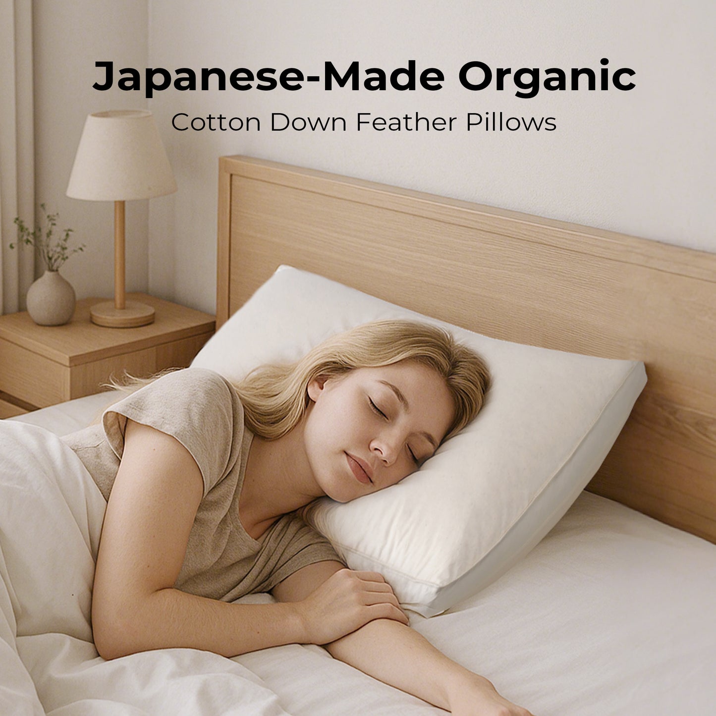 UNIKOME White Goose Down Feather Gusseted Pillows - 100% Organic Cotton Cover - King Size Pillow Set of 2, Made in Japan Pillow for Sleeping