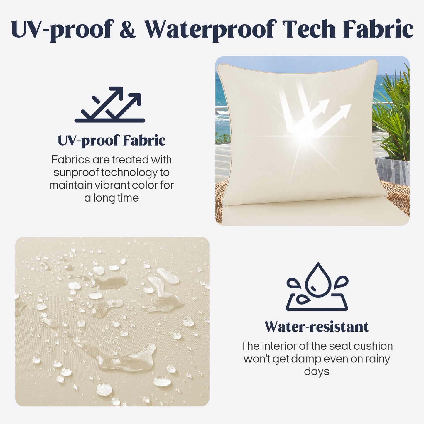 UNIKOME Outdoor Seat Cushions 22 X 24 X 4 Inch, Waterproof & Fade Resistant Patio Furniture Replacement Cushions with Removable Cover for Chair, Sofa, Couch, Wicker, Beige