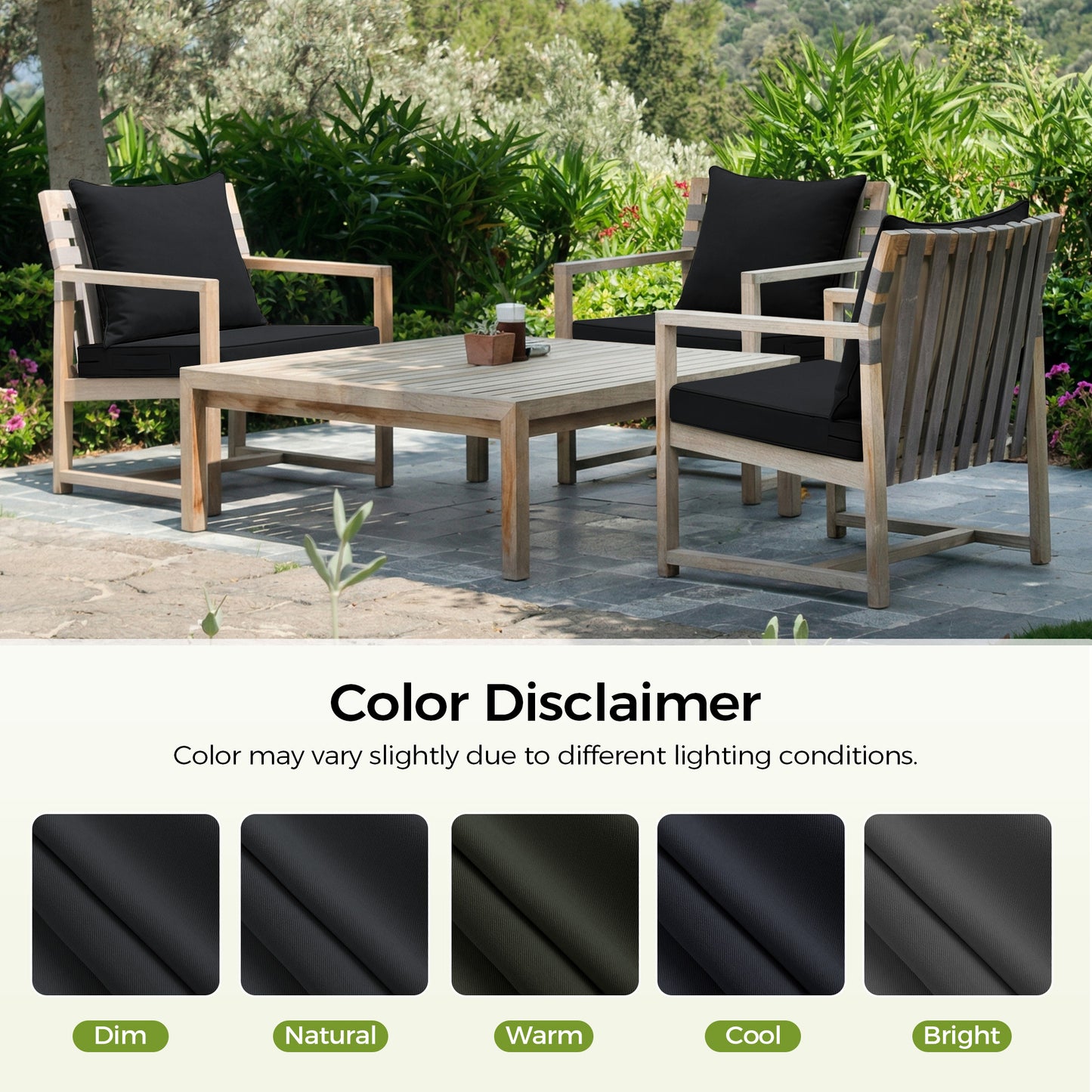 UNIKOME 19x19x3 Inch Outdoor Chair Cushions Set -  Waterproof Patio Cushions for Outdoor Furniture with Removable Cover, Ties & Handle, Deep Seat Patio Cushions for Sofa Couch - Black