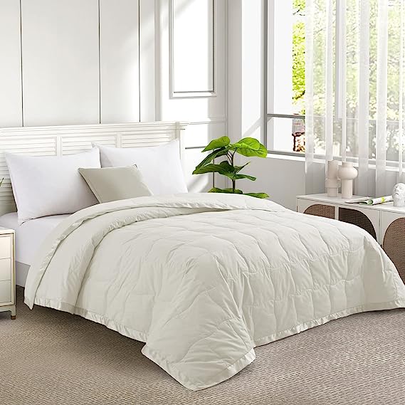 UNIKOME Down Blankets - Lightweight Thin Summer Down Comforter, Soft Cozy Bed Blanket with Luxury Satin Trim, 400 Thread Count, 100% Cotton Cover,