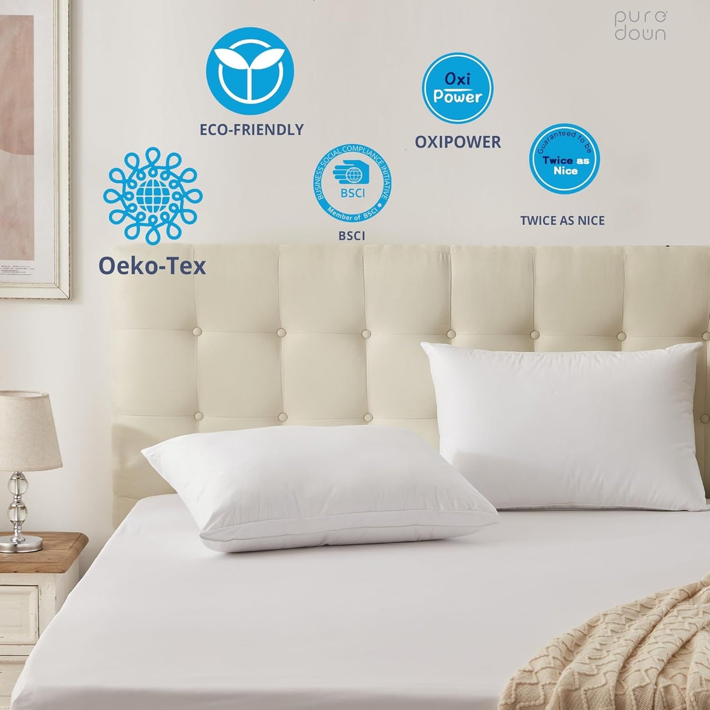 puredown® Goose Feather Down Sleeping Pillows Soft Bed Pillows for Sleeping with 100% Cotton Shell Set of 2 King Size